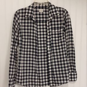 J.Crew XXS navy blue and white plaid light cotton button down dress shirt light